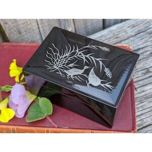 Vintage Lacquer Ware Jewelry Box, Asian Decor Trinket Box